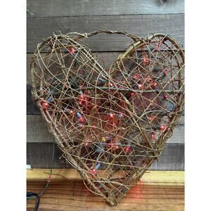 Grapevine Heart With Red Lights 18x16